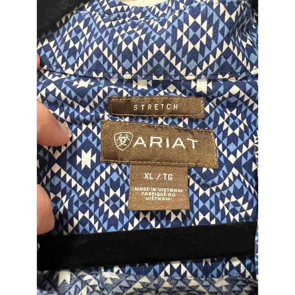Ariat Men's Size XL Blue Short Sleeve Aztec Print Button Down Shirt With Stretch - Picture 7 of 8